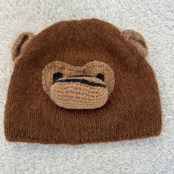 Bear Beanie Hat Brown Alpaca Fleece Lined 3D Made in Bolivia - Picture 1 of 8